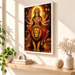 Durga Maa Royal Jewel-Toned Portrait Photo Frame 15 Durga Maa Royal Jewel-Toned Portrait Photo Frame — white frame warm console