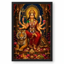 Durga Maa Traditional Indian Miniature-Inspired Devotional Art Photo Frame — black frame clean