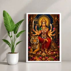 Durga Maa Traditional Indian Miniature-Inspired Devotional Art Photo Frame — white frame console