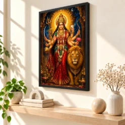 Durga Maa Cosmic Celestial Aura Photo Frame — black frame console