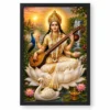 Saraswati Maa Serene Sunrise Blessing Photo Frame — black frame clean