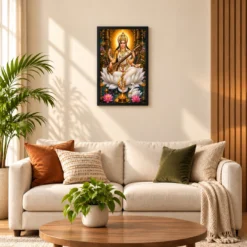 Saraswati Maa Lotus And Diya Radiance Photo Frame — black frame sofa
