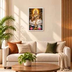 Saraswati Maa Lotus And Diya Radiance Photo Frame — white frame sofa