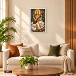 Saraswati Maa Traditional Indian Miniature-Inspired Devotional Art Photo Frame 17 Saraswati Maa Traditional Indian Miniature-Inspired Devotional Art Photo Frame — white frame sofa