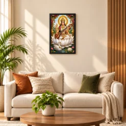 Saraswati Maa Grand Festival Flower Decoration Photo Frame — black frame sofa