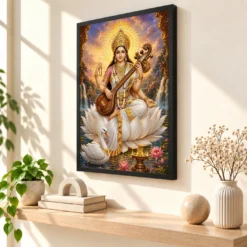 Saraswati Maa Cosmic Celestial Aura Photo Frame — black frame console