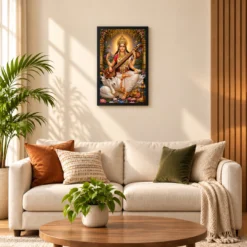 Saraswati Maa Peaceful Home Mandir Composition Photo Frame — black frame sofa