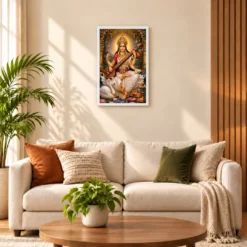 Saraswati Maa Peaceful Home Mandir Composition Photo Frame — white frame sofa