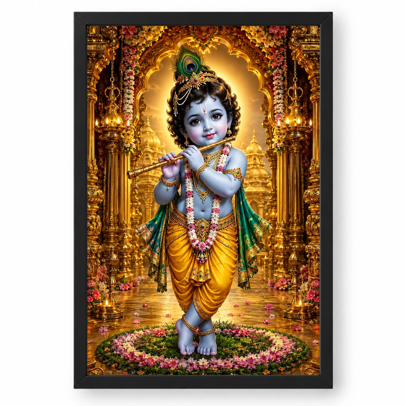 Bal Krishna Ornate Golden Temple Darshan Photo Frame 1 Bal Krishna Ornate Golden Temple Darshan Photo Frame — black frame clean