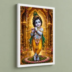 Bal Krishna Ornate Golden Temple Darshan Photo Frame 13 Bal Krishna Ornate Golden Temple Darshan Photo Frame — white frame angled wall