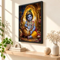 Bal Krishna Royal Jewel-Toned Portrait Photo Frame — black frame console