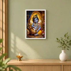 Bal Krishna Royal Jewel-Toned Portrait Photo Frame — white frame distant wall
