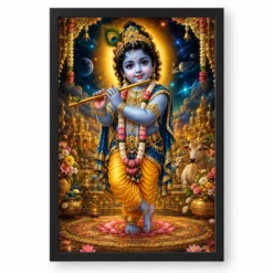 Bal Krishna Cosmic Celestial Aura Photo Frame — black frame clean