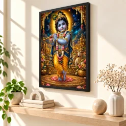 Bal Krishna Cosmic Celestial Aura Photo Frame — black frame console