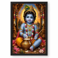 Bal Krishna Heritage Temple Architecture Backdrop Photo Frame — black frame clean