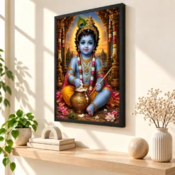Bal Krishna Heritage Temple Architecture Backdrop Photo Frame — black frame console