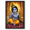 Bal Krishna Vivid Premium Spiritual Poster Art Photo Frame — black frame clean