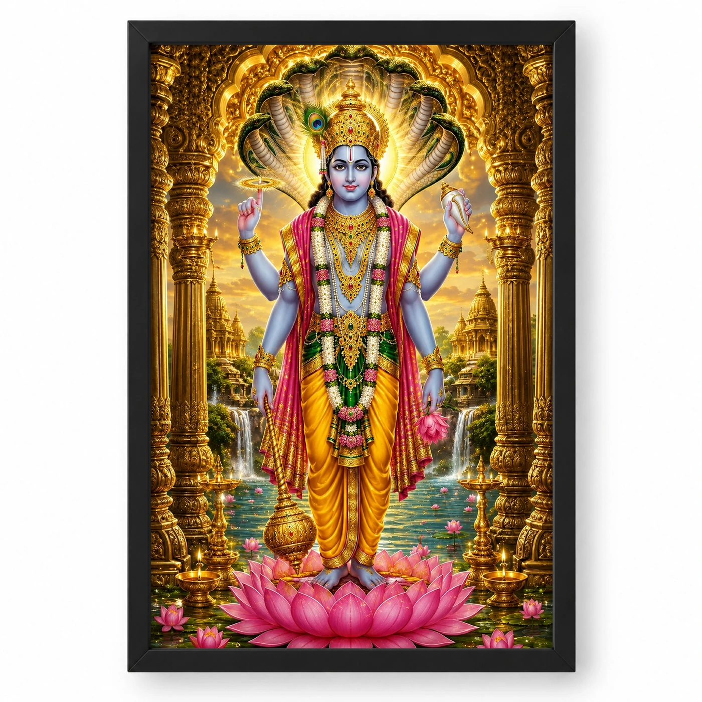 Lord Vishnu Ornate Golden Temple Darshan Photo Frame 1 Lord Vishnu Ornate Golden Temple Darshan Photo Frame — black frame clean