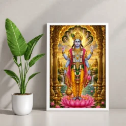 Lord Vishnu Ornate Golden Temple Darshan Photo Frame 12 Lord Vishnu Ornate Golden Temple Darshan Photo Frame — white frame console
