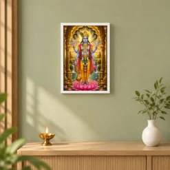 Lord Vishnu Ornate Golden Temple Darshan Photo Frame 14 Lord Vishnu Ornate Golden Temple Darshan Photo Frame — white frame distant wall