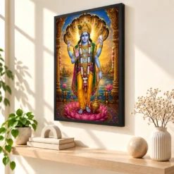 Lord Vishnu Royal Jewel-Toned Portrait Photo Frame — black frame console