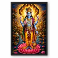 Lord Vishnu Traditional Indian Miniature-Inspired Devotional Art Photo Frame — black frame clean
