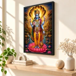 Lord Vishnu Traditional Indian Miniature-Inspired Devotional Art Photo Frame — black frame console