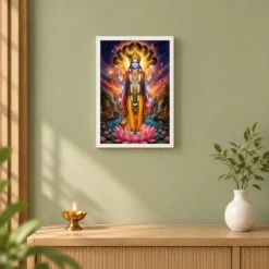 Lord Vishnu Cosmic Celestial Aura Photo Frame — white frame distant wall