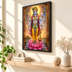 Lord Vishnu Peaceful Home Mandir Composition Photo Frame — black frame console