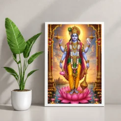 Lord Vishnu Peaceful Home Mandir Composition Photo Frame — white frame console