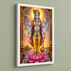 Lord Vishnu Peaceful Home Mandir Composition Photo Frame — white frame angled wall