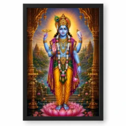 Lord Vishnu Heritage Temple Architecture Backdrop Photo Frame — black frame clean