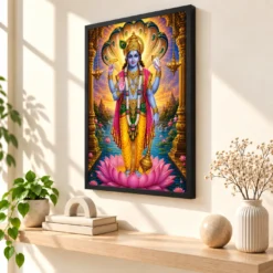 Lord Vishnu Vivid Premium Spiritual Poster Art Photo Frame — black frame console