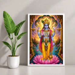Lord Vishnu Vivid Premium Spiritual Poster Art Photo Frame — white frame console
