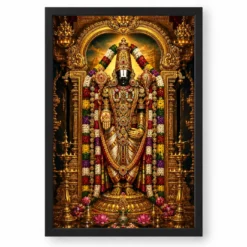 Tirupati Balaji Ornate Golden Temple Darshan Photo Frame — black frame clean