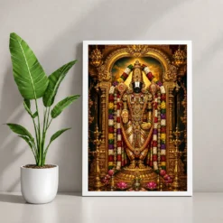 Tirupati Balaji Ornate Golden Temple Darshan Photo Frame 12 Tirupati Balaji Ornate Golden Temple Darshan Photo Frame — white frame console