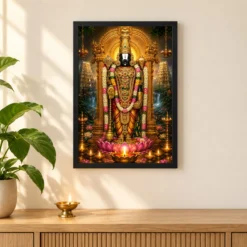 Tirupati Balaji Lotus And Diya Radiance Photo Frame — black frame pooja shelf