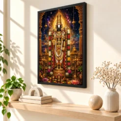 Tirupati Balaji Cosmic Celestial Aura Photo Frame — black frame console