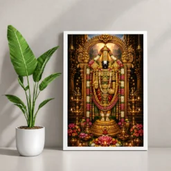 Tirupati Balaji Peaceful Home Mandir Composition Photo Frame 12 Tirupati Balaji Peaceful Home Mandir Composition Photo Frame — white frame console