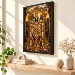 Tirupati Balaji Heritage Temple Architecture Backdrop Photo Frame — black frame console
