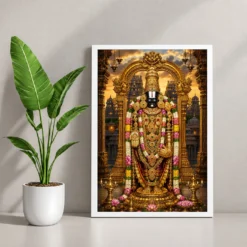 Tirupati Balaji Heritage Temple Architecture Backdrop Photo Frame — white frame console