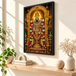 Tirupati Balaji Vivid Premium Spiritual Poster Art Photo Frame — black frame console
