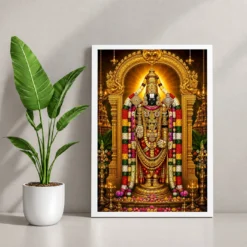 Tirupati Balaji Vivid Premium Spiritual Poster Art Photo Frame — white frame console