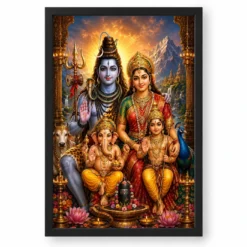 Shiv Parivar Royal Jewel-Toned Portrait Photo Frame — black frame clean
