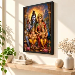 Shiv Parivar Royal Jewel-Toned Portrait Photo Frame — black frame console
