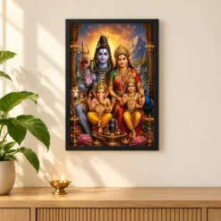 Shiv Parivar Royal Jewel-Toned Portrait Photo Frame 11 Shiv Parivar Royal Jewel-Toned Portrait Photo Frame — black frame pooja shelf