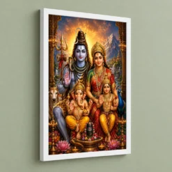 Shiv Parivar Royal Jewel-Toned Portrait Photo Frame 13 Shiv Parivar Royal Jewel-Toned Portrait Photo Frame — white frame angled wall