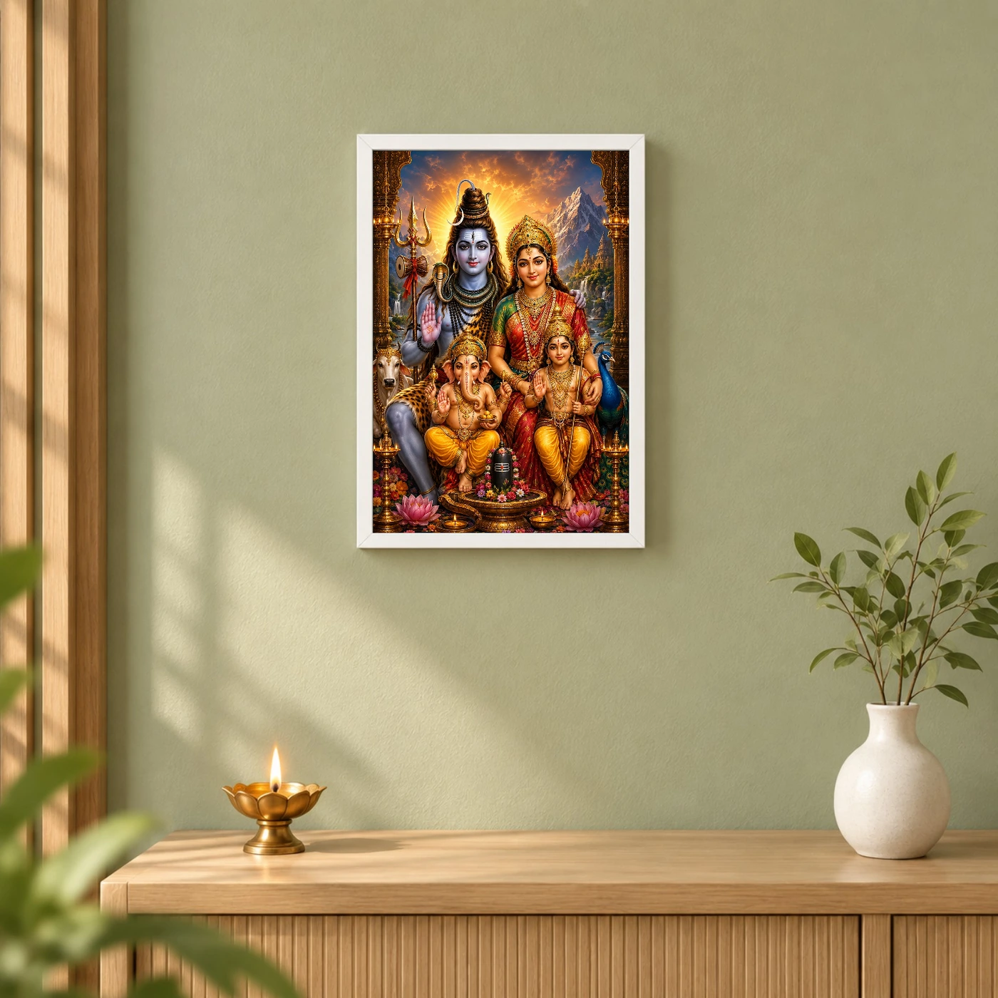 Shiv Parivar Royal Jewel-Toned Portrait Photo Frame 6 Shiv Parivar Royal Jewel-Toned Portrait Photo Frame — white frame distant wall