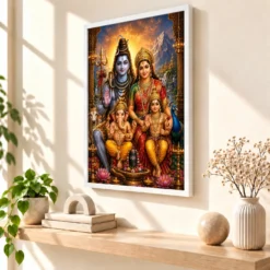 Shiv Parivar Royal Jewel-Toned Portrait Photo Frame 15 Shiv Parivar Royal Jewel-Toned Portrait Photo Frame — white frame warm console