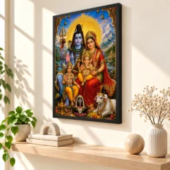 Shiv Parivar Traditional Indian Miniature-Inspired Devotional Art Photo Frame — black frame console